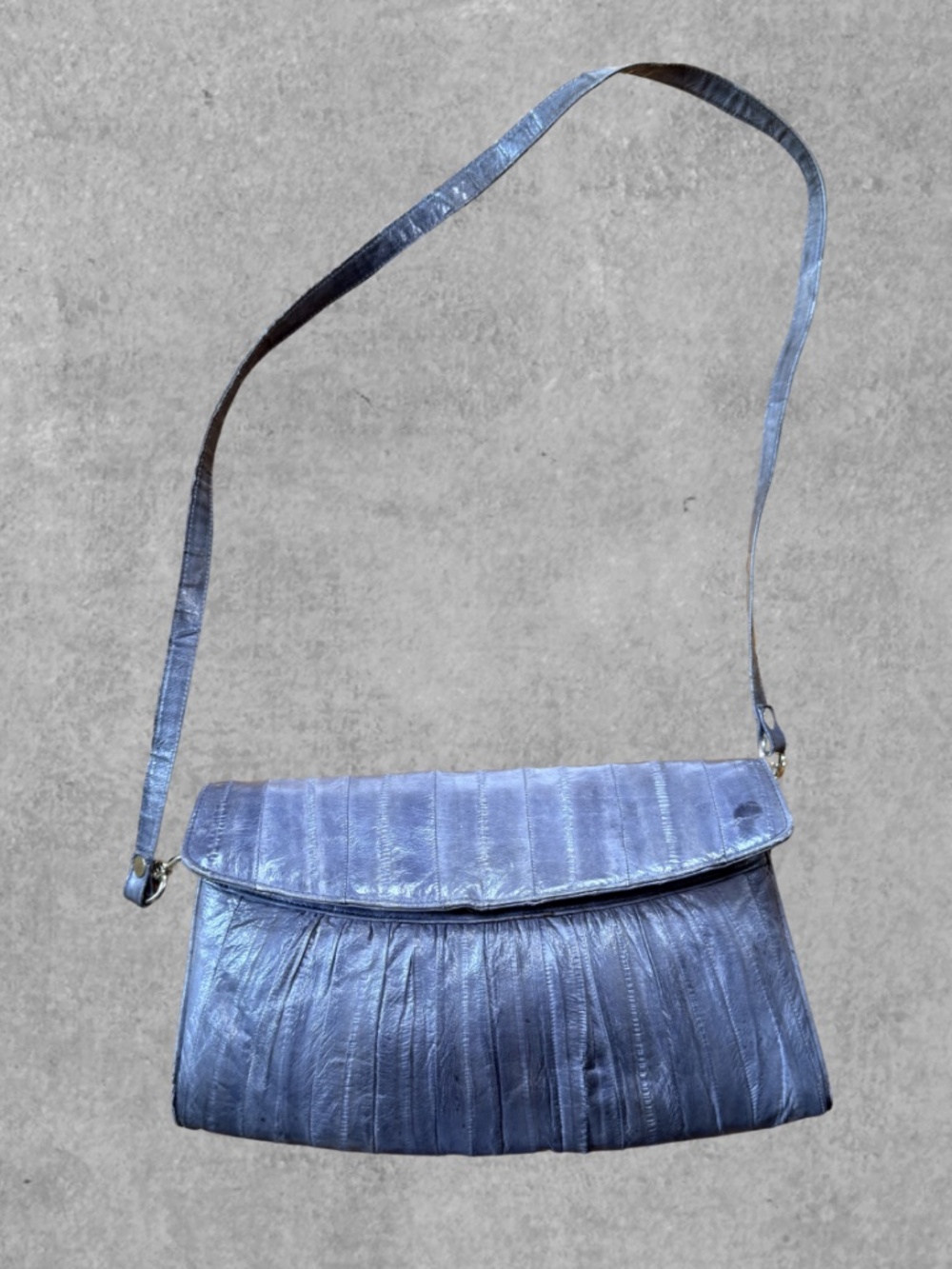 Vintage Genuine Eel Skin Purse/Clutch Metallic Gray Blue Slouchy Purse